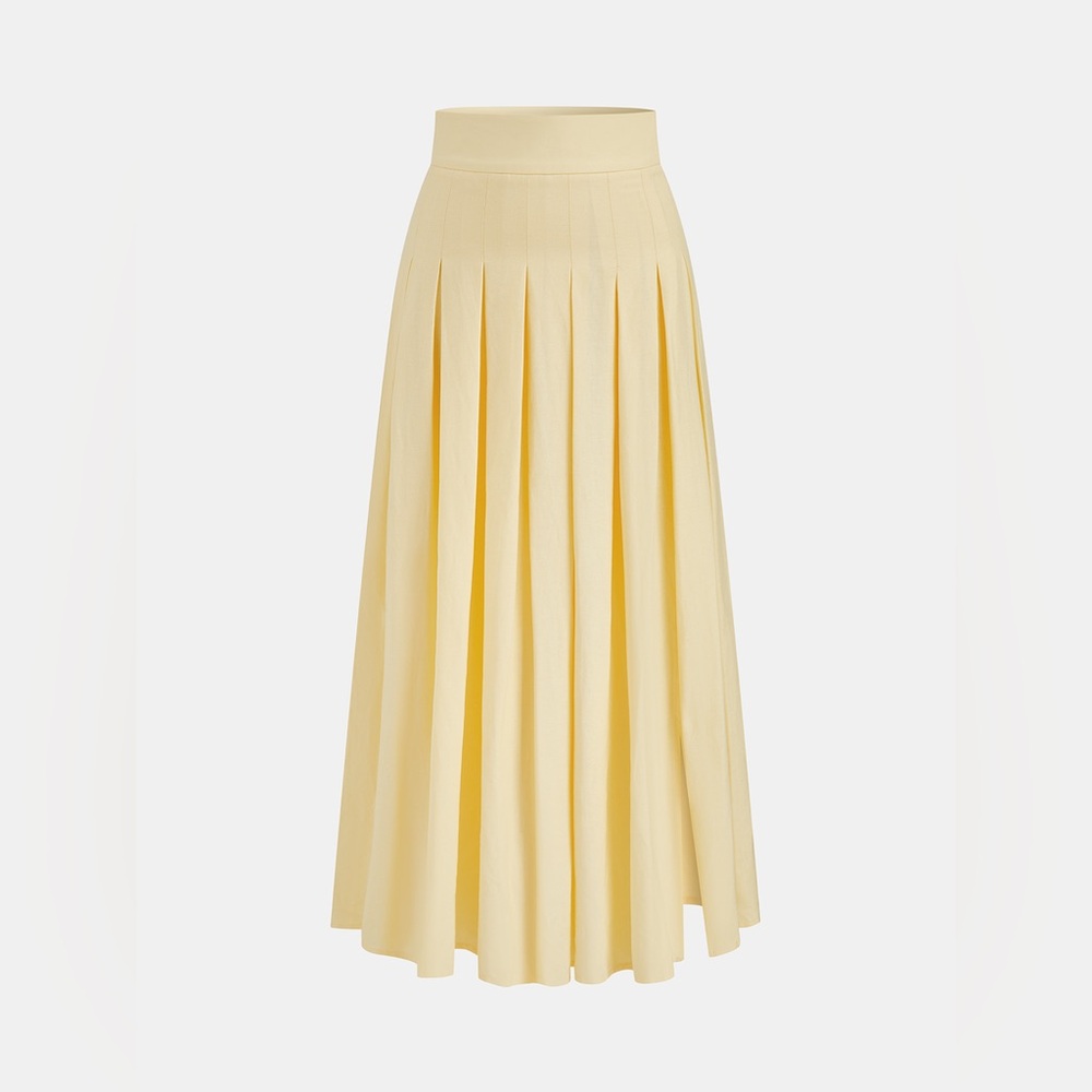 Cream Yellow Pleated Maxi Skirt - Women - Picture 3 of 4